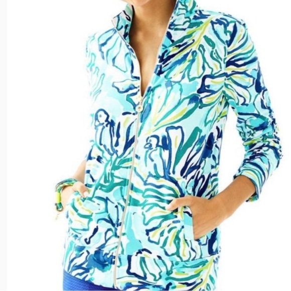 Lilly Pulitzer Long Sleeve Zip-Up Jacket In Pool Blue Stay Cool Size XS - Picture 14 of 14